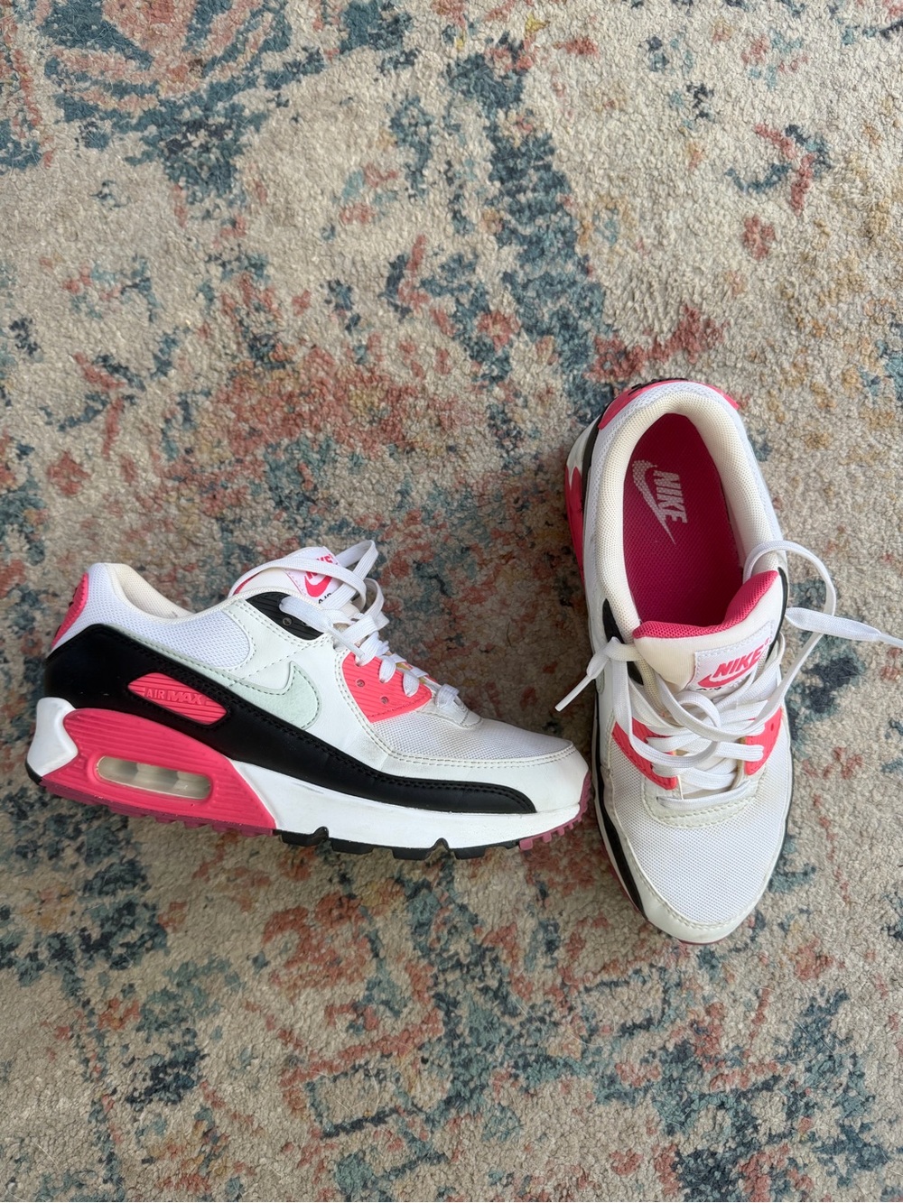 Women’s NIKE White, Hot Pink & Black Air Max Sneakers